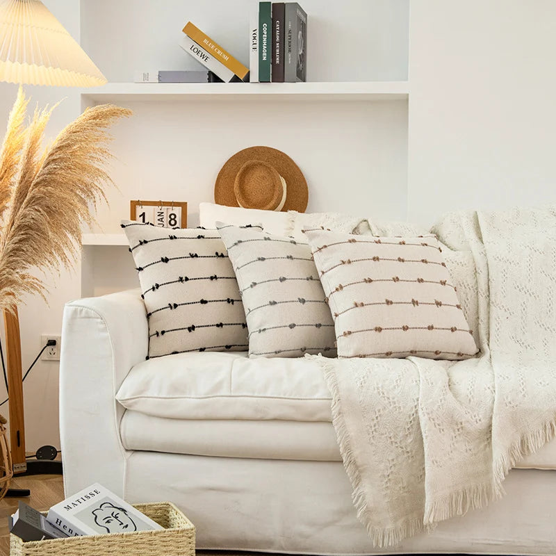 Pillow Cover Vertical Tufted & Knotted Trim Concealed Zipper