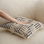 Pillow Cover Woven Cotton Blend Tiered Tassels Hidden Zipper