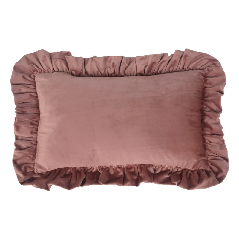 Pillow Sham Plush Velvet Ruffled Flange Hidden Zipper