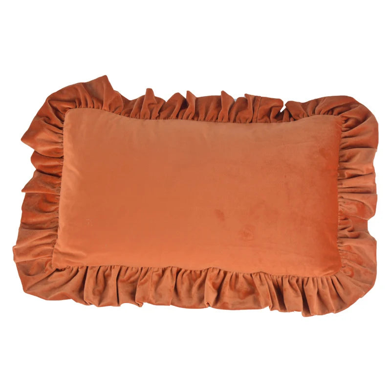 Pillow Sham Plush Velvet Ruffled Flange Hidden Zipper