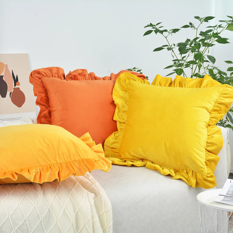 Pillow Sham Plush Velvet Ruffled Flange Hidden Zipper