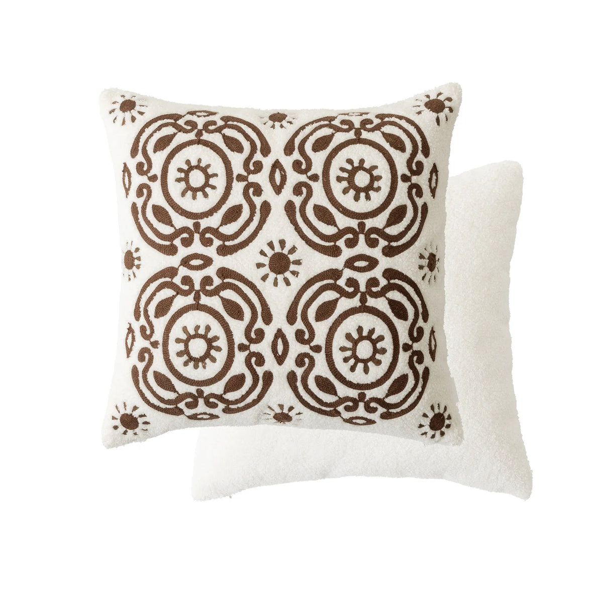 Pillowcase Bouclé Hand-Stitched Motif Removable Cover 18x18