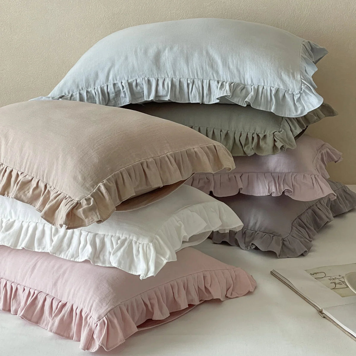 Pillowcase Set Pre-Washed Linen Decorative Ruffle
