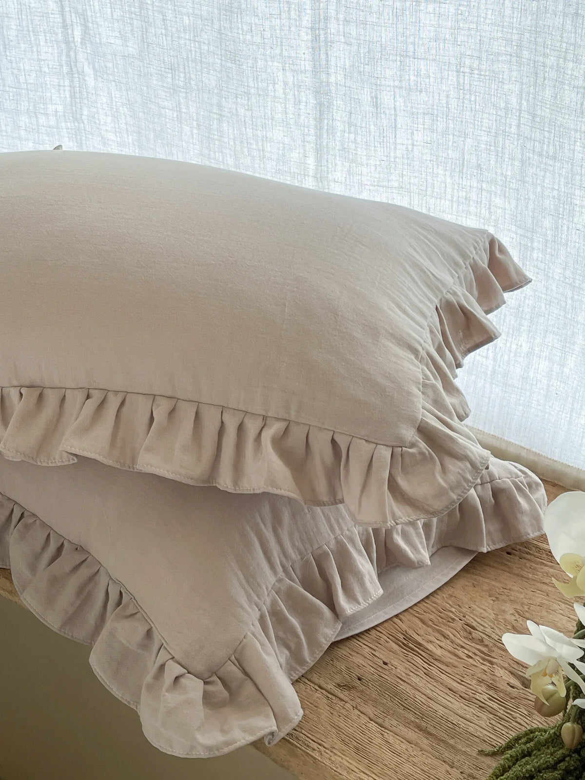 Pillowcase Set Pre-Washed Linen Decorative Ruffle
