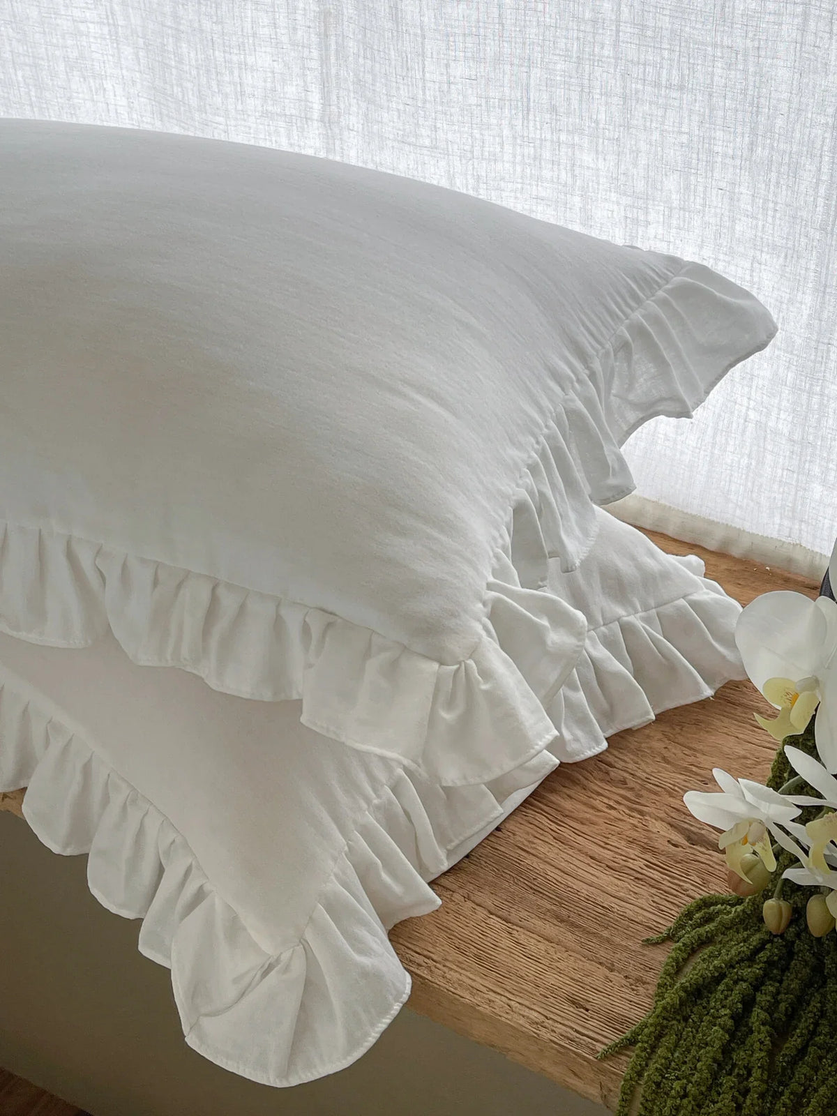 Pillowcase Set Pre-Washed Linen Decorative Ruffle
