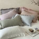 Pillowcase Set Pre-Washed Linen Decorative Ruffle