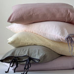 Pillowcase Set Washed Linen Look Decorative Ties Easy Care