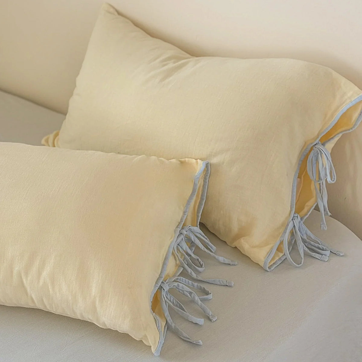 Pillowcase Set Washed Linen Look Decorative Ties Easy Care