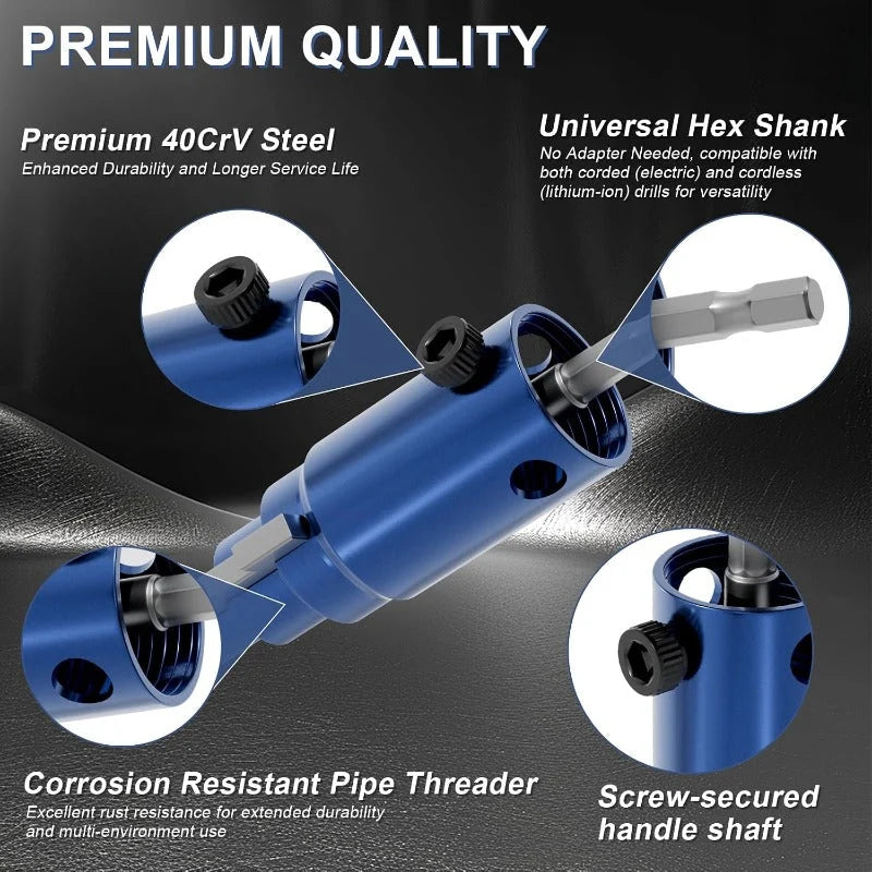 Pipe Thread Extractor 3-In-1 1/2–1 Inch Drill-Compatible Alloy Steel