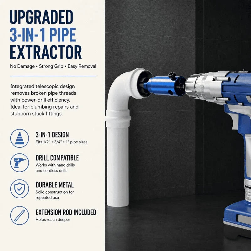 Pipe Thread Extractor 3-in-1 Reverse Spiral Hardened Steel