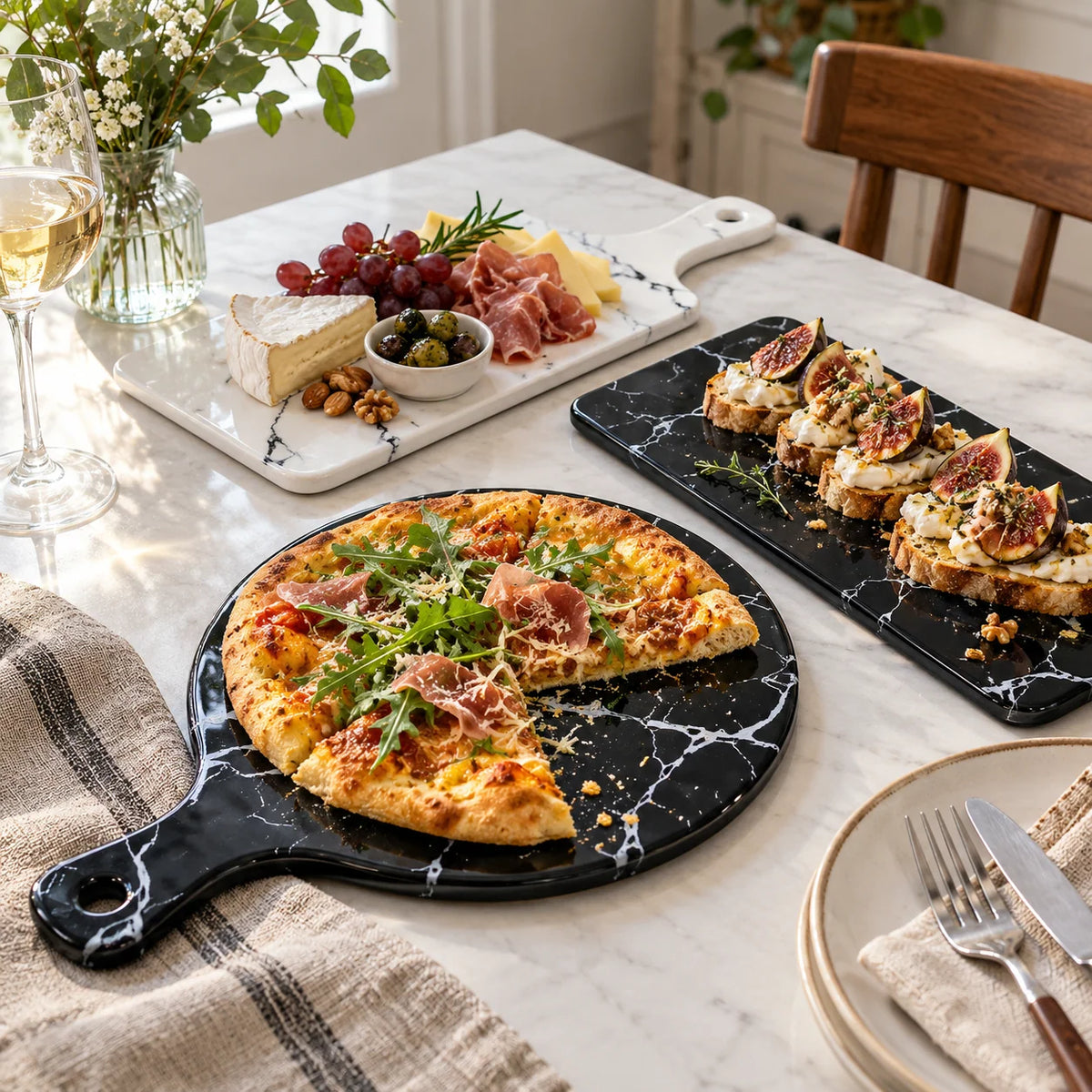 Pizza Plate Ceramic Marble Stripe Design