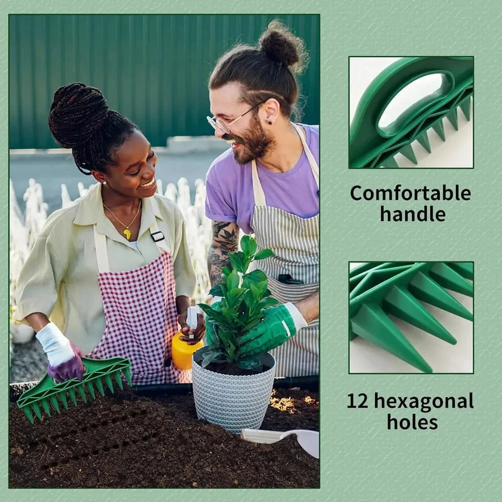 Plant Dibber 12-Hole Template Ergonomic Handle & Seeding Tool