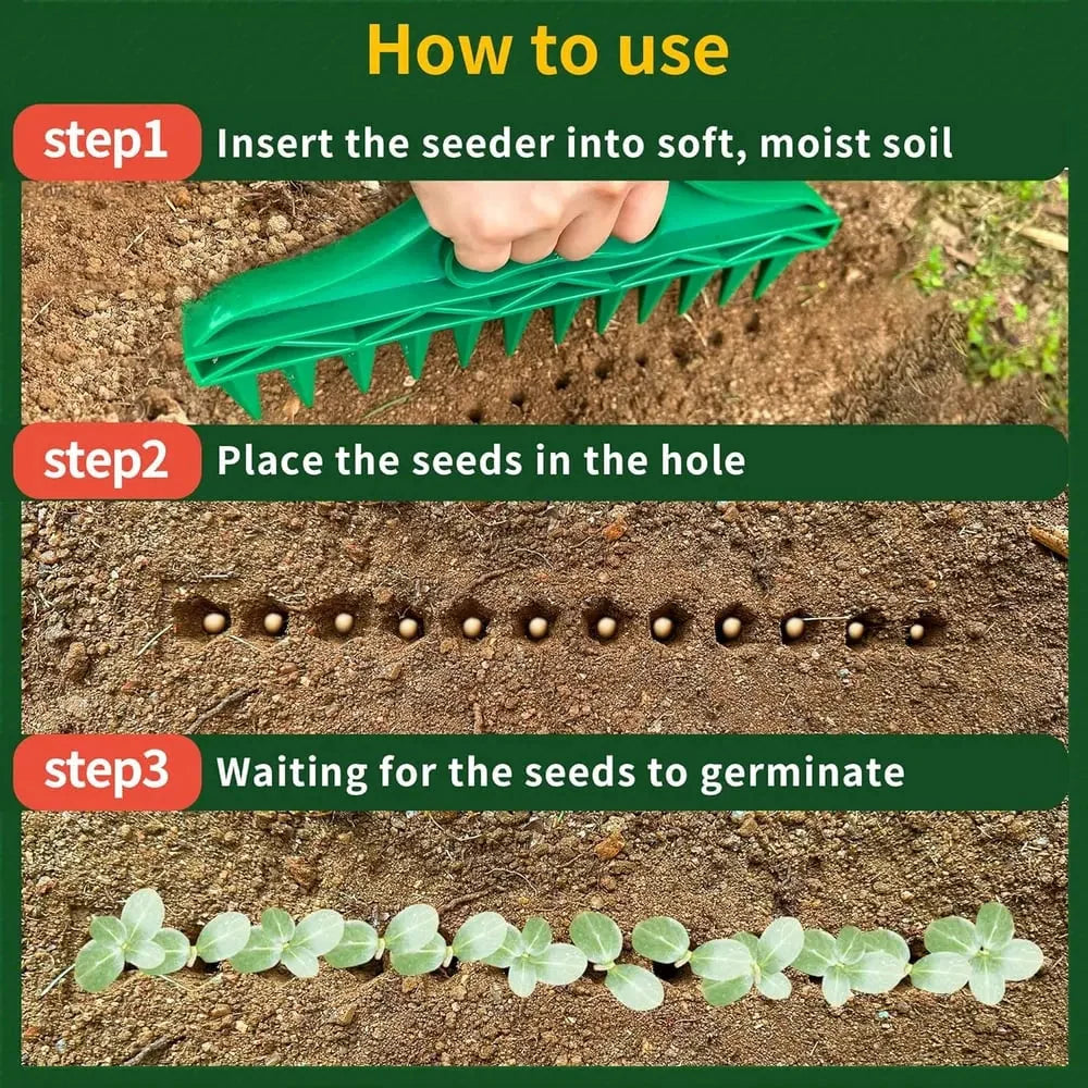 Plant Dibber 12-Hole Template Ergonomic Handle & Seeding Tool