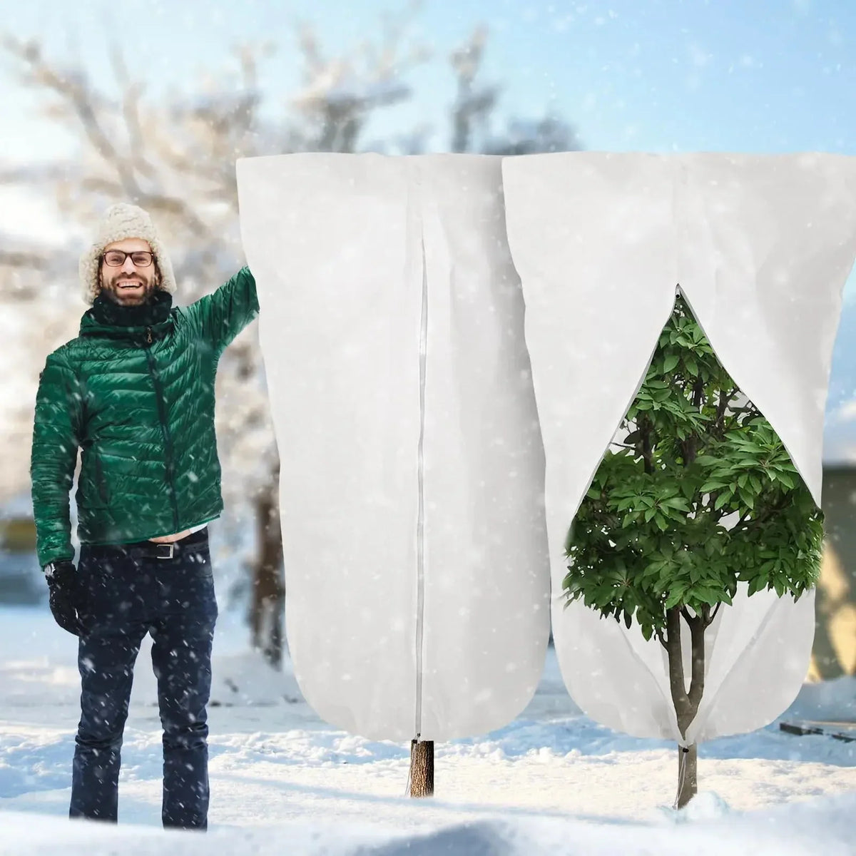 Plant Frost Cover Insulated Breathable Fleece Adjustable Drawstring