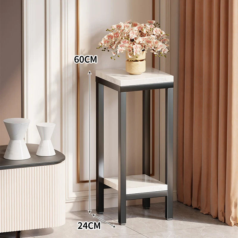 Plant Stand Marble-Effect Two-Tier Space-Saving