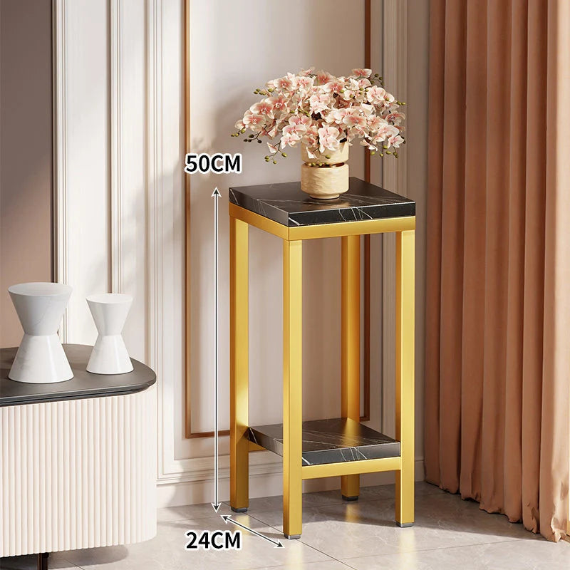 Plant Stand Marble-Effect Two-Tier Space-Saving