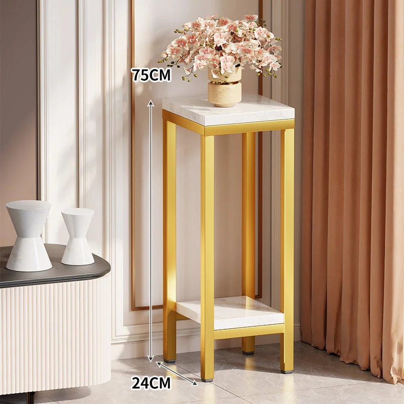 Plant Stand Marble-Effect Two-Tier Space-Saving