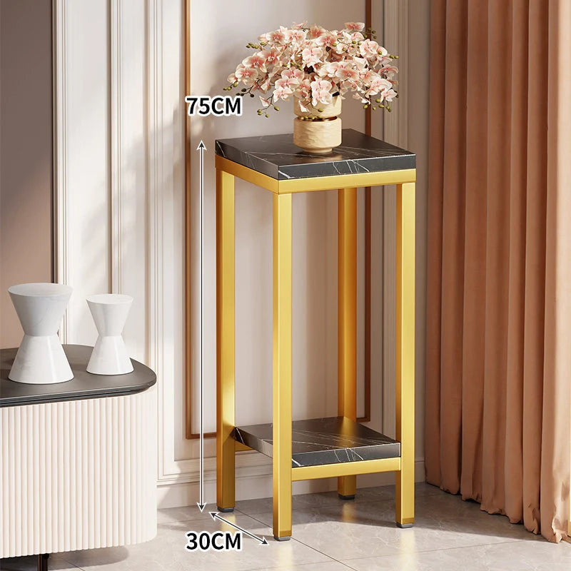 Plant Stand Marble-Effect Two-Tier Space-Saving