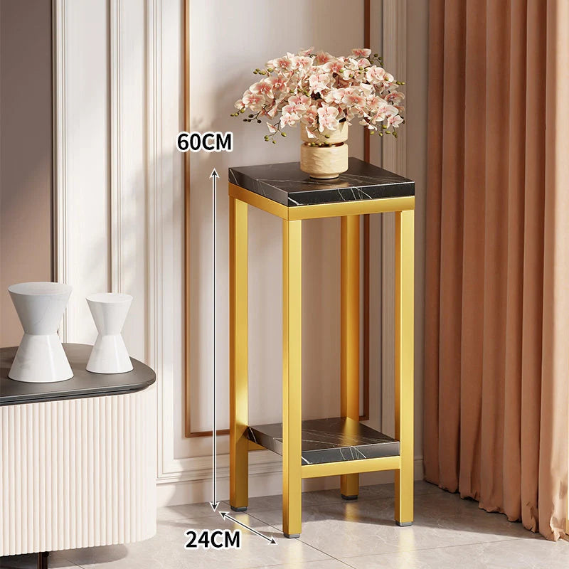 Plant Stand Marble-Effect Two-Tier Space-Saving
