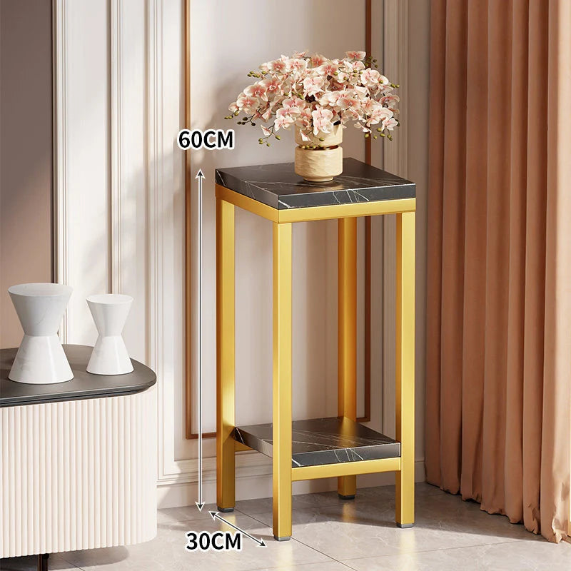 Plant Stand Marble-Effect Two-Tier Space-Saving