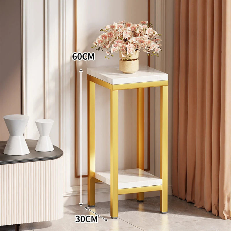 Plant Stand Marble-Effect Two-Tier Space-Saving
