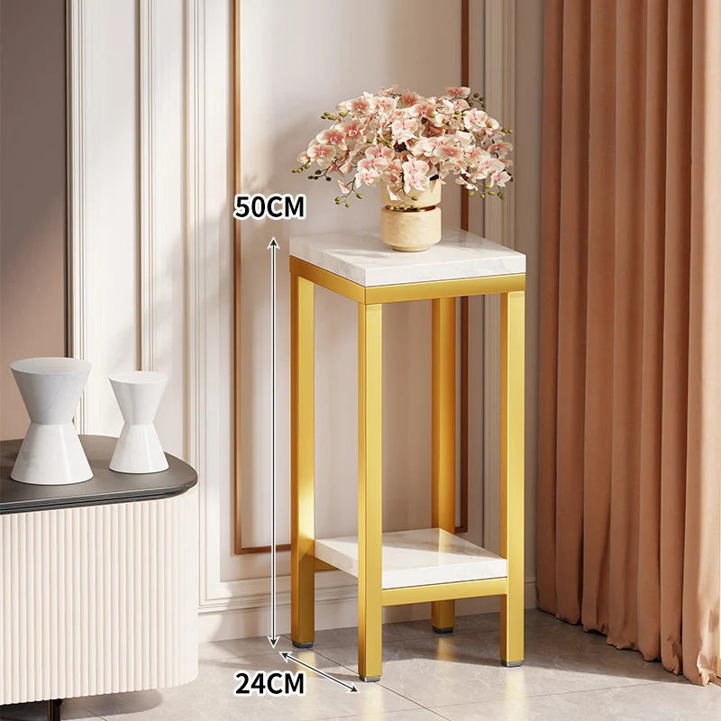 Plant Stand Marble-Effect Two-Tier Space-Saving