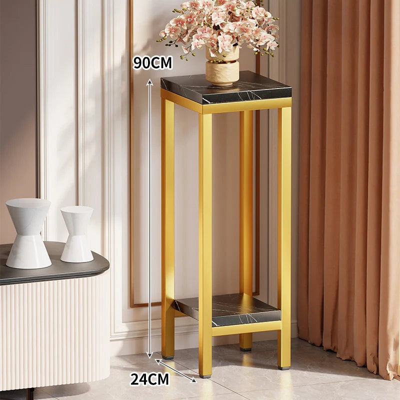 Plant Stand Marble-Effect Two-Tier Space-Saving