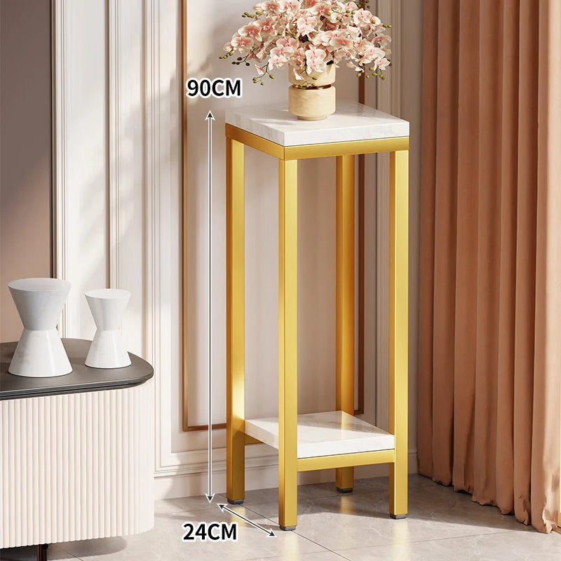 Plant Stand Marble-Effect Two-Tier Space-Saving