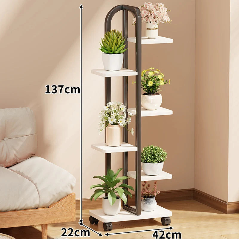 Plant Stand Rolling Vertical Tiered Wood Shelves