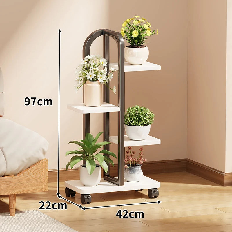 Plant Stand Rolling Vertical Tiered Wood Shelves