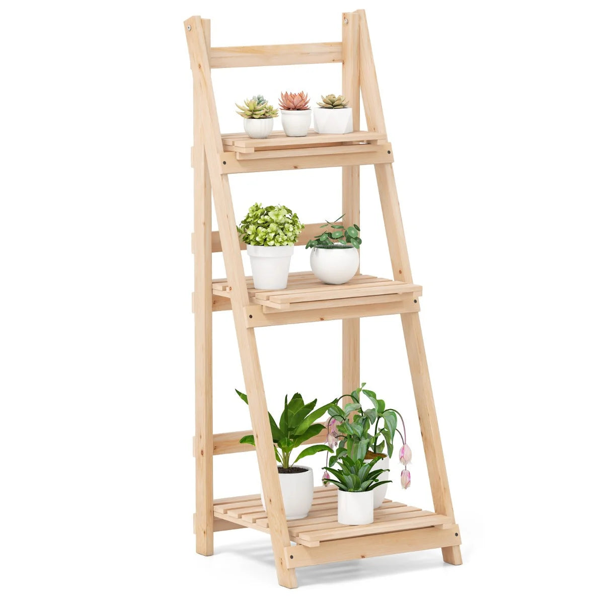 Plant Stand Three-Tier Foldable Fir Wood