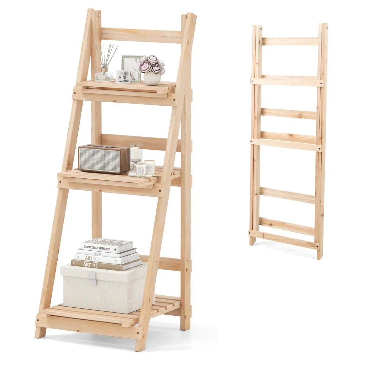 Plant Stand Three-Tier Foldable Fir Wood