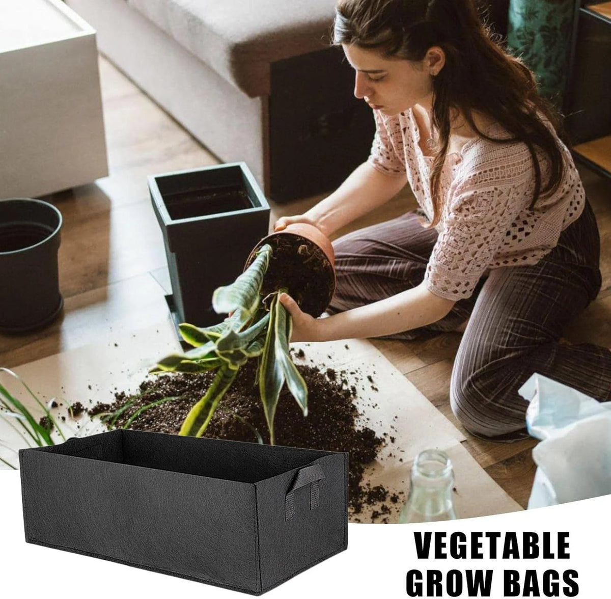 Plant Storage Box Foldable Felt Handles