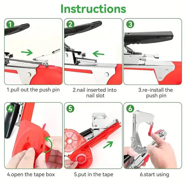 Plant Tying Tool Set Metal Quick-Press 10 Rolls Tape