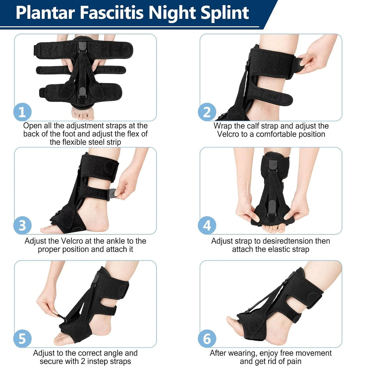 Plantar Fasciitis Night Splint Adjustable Triple-Strap Breathable Foam