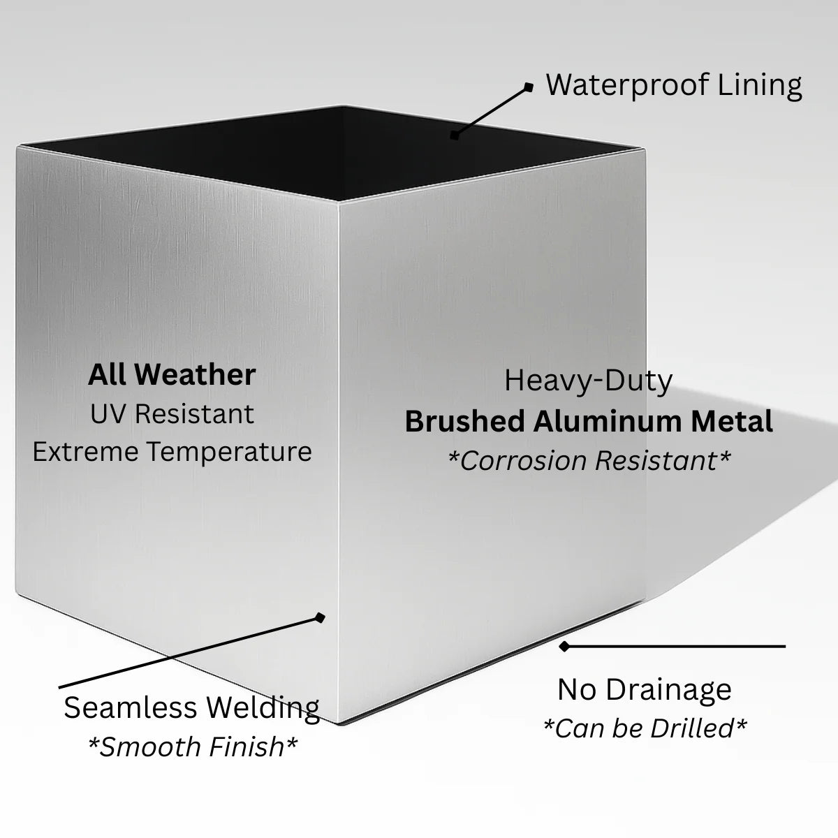 Planter Box Brushed Aluminum Weather-Resistant Indoor Outdoor