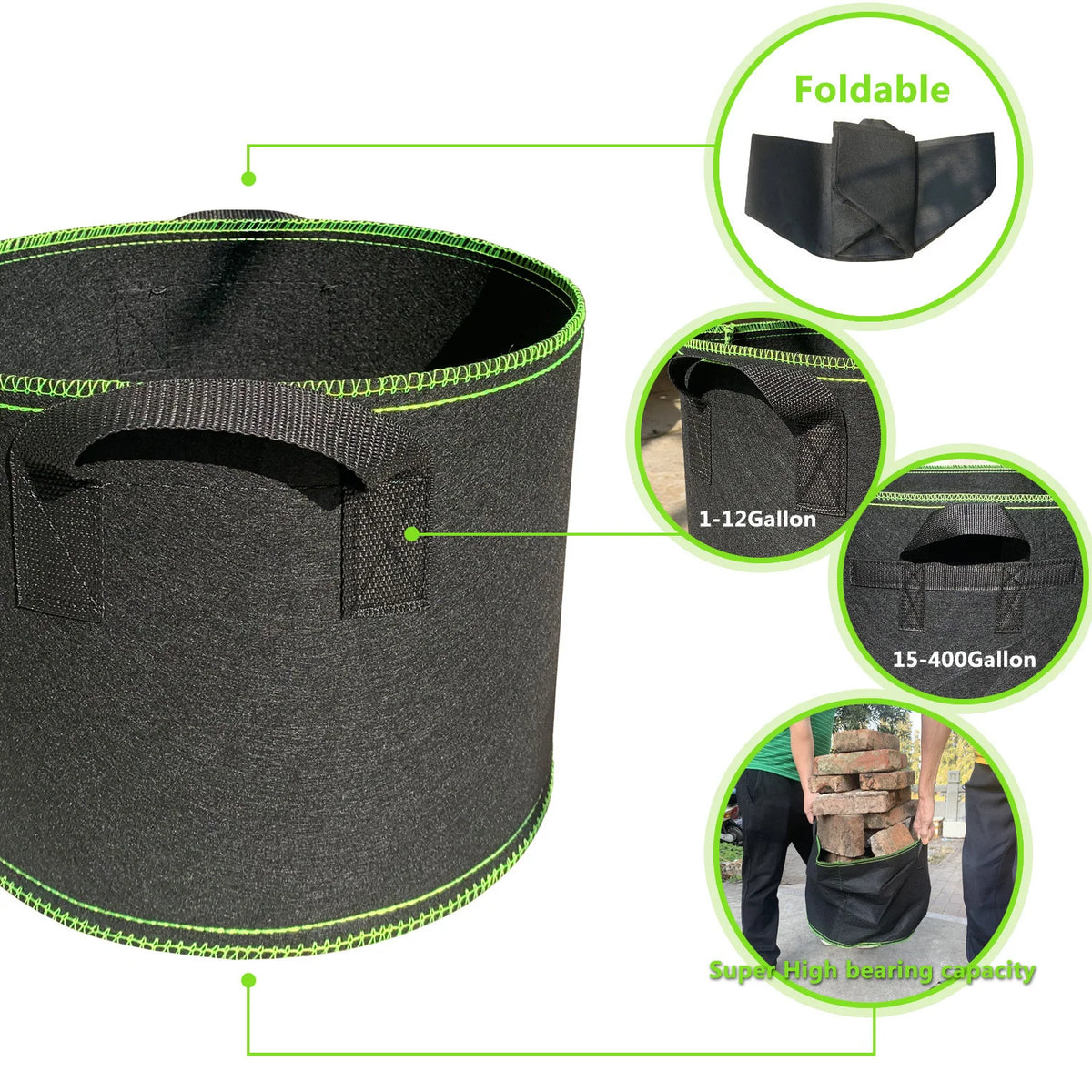Planting Bag Breathable Felt Fabric & Sturdy Handles