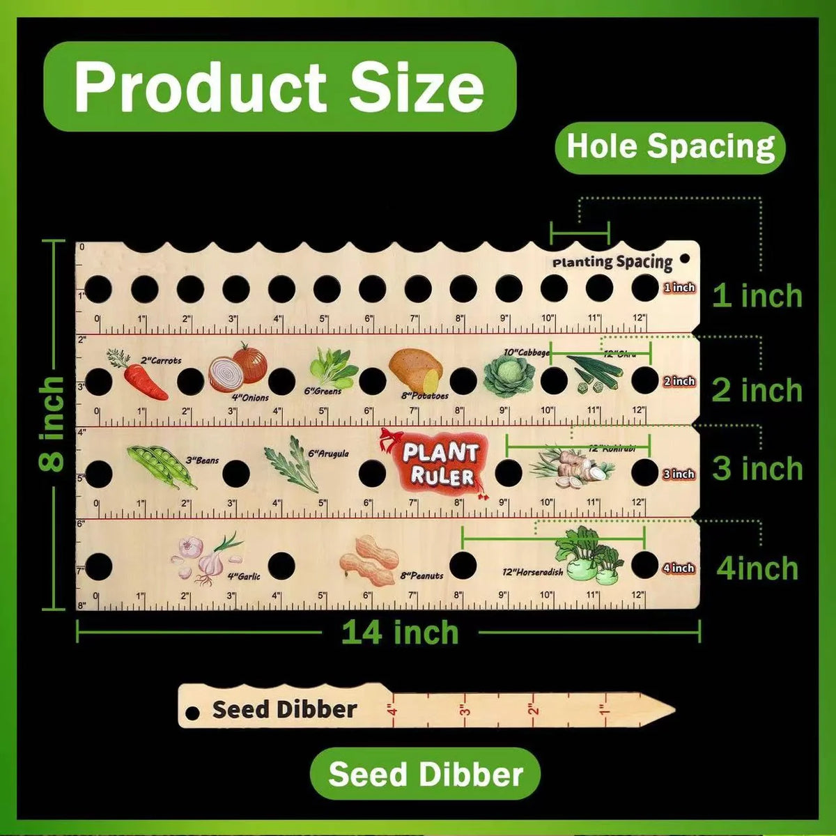 Planting Ruler Solid Wood Seed Spacing & Depth