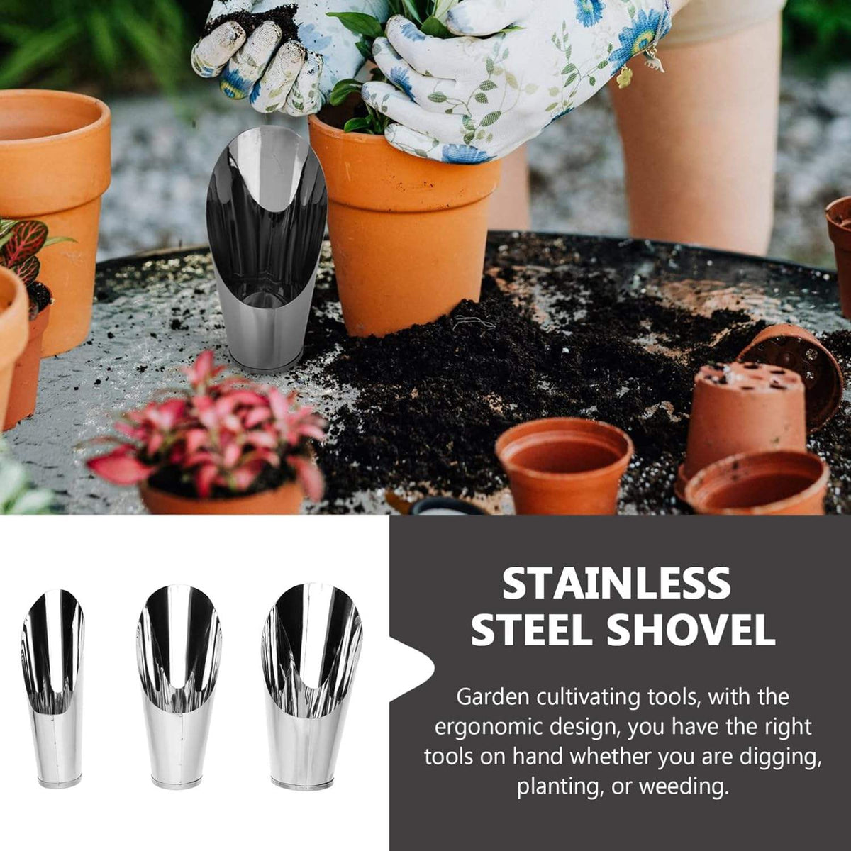 Planting Scoop Stainless Steel Ergonomic & Non-Slip Handle