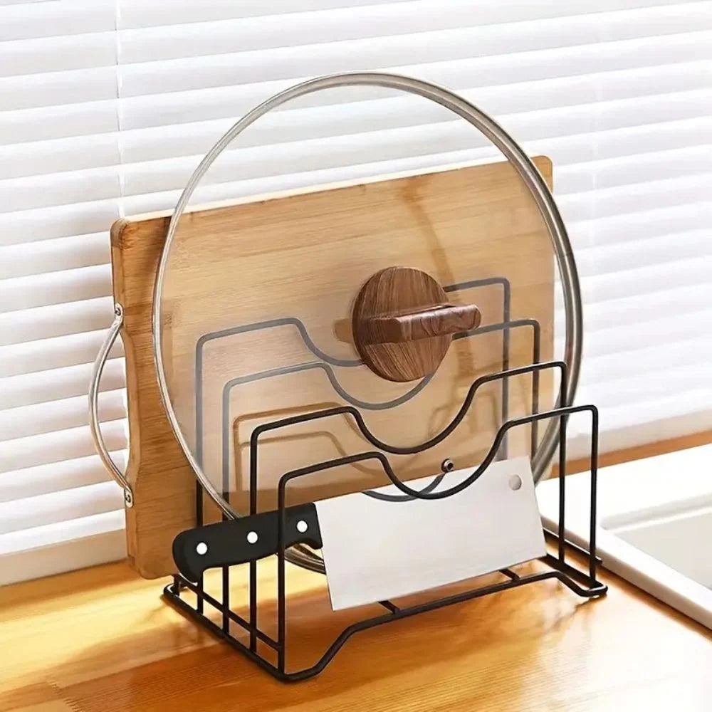 Plate & Lid Holder Rust-Resistant Iron 4 Compartments