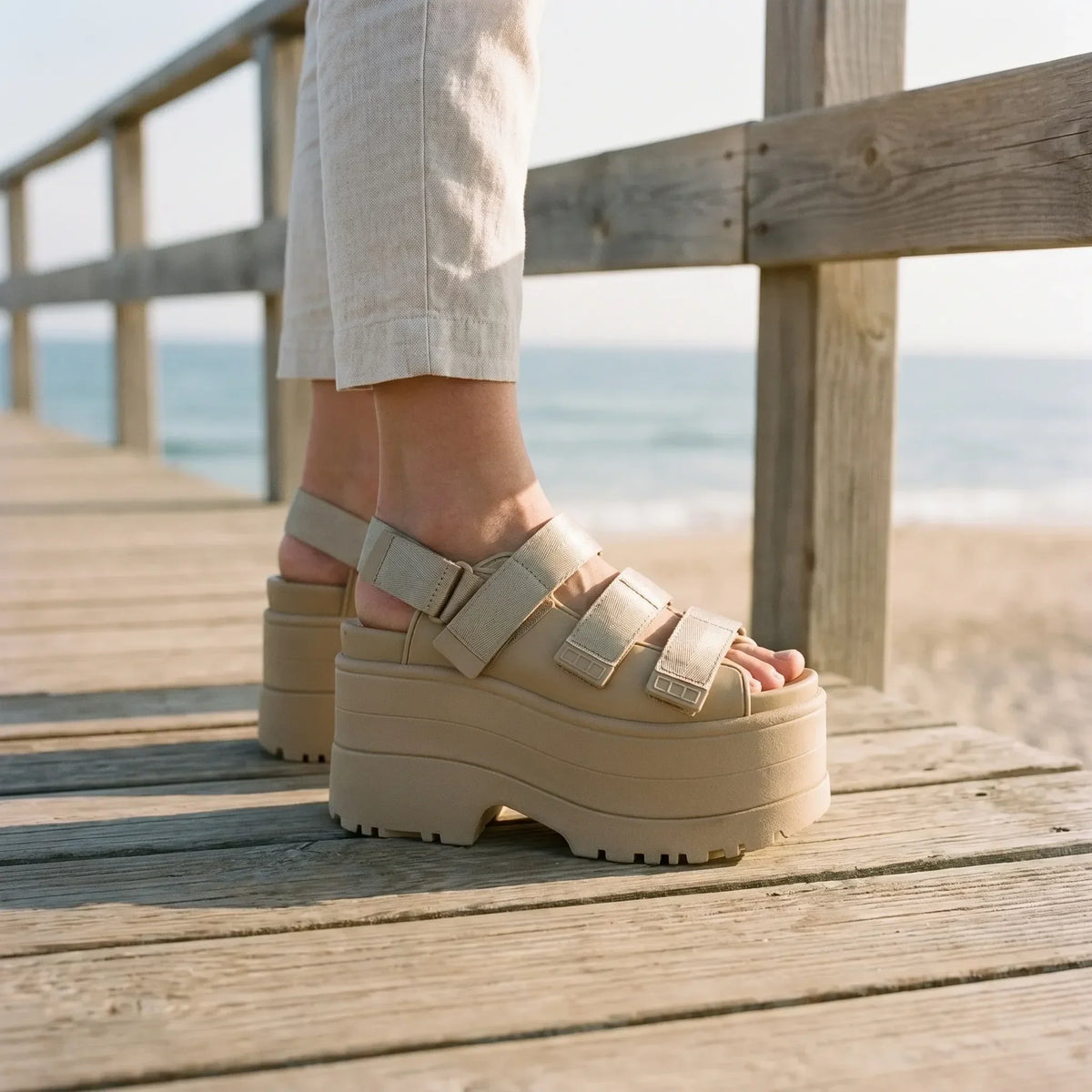 Platform Sandals 4.3-Inch Sole Adjustable Straps Open Toe