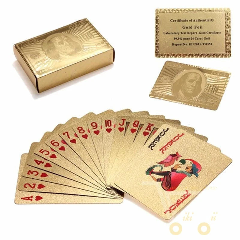 Playing Card Deck 24K Gold Plated Wood Display Box