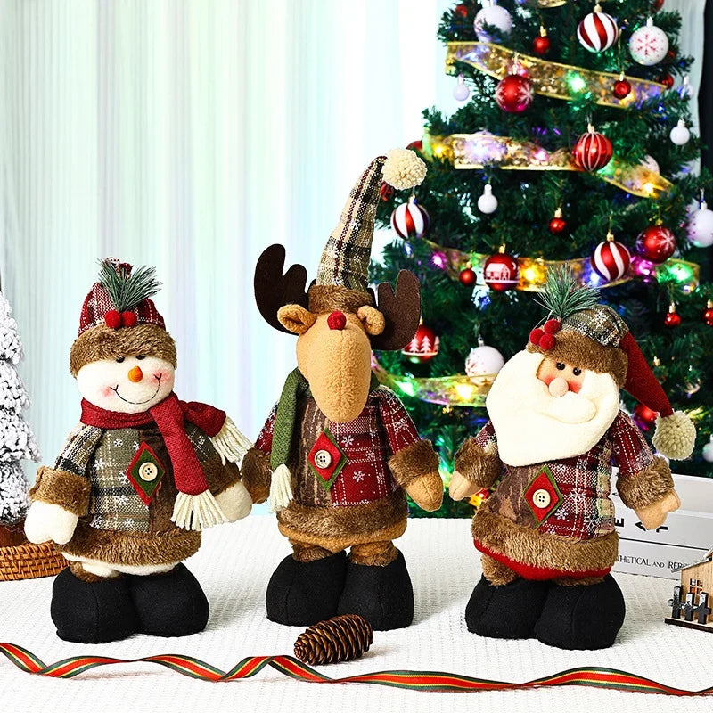 Plush Reindeer Decoration Tabletop Checkered Hat & Scarf