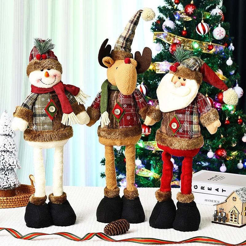Plush Reindeer Decoration Tabletop Checkered Hat & Scarf