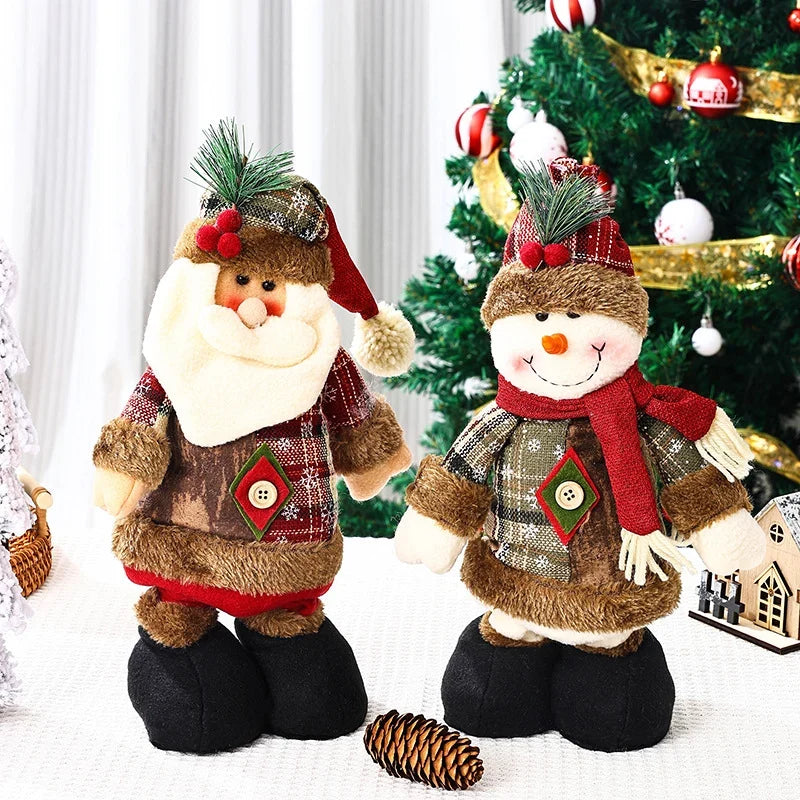 Plush Reindeer Decoration Tabletop Checkered Hat & Scarf