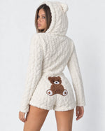 Plush Romper Teddy Texture Bear Ear Hood Zip-Up Front