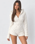Plush Romper Teddy Texture Bear Ear Hood Zip-Up Front