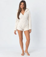 Plush Romper Teddy Texture Bear Ear Hood Zip-Up Front