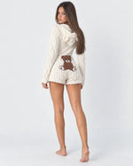 Plush Romper Teddy Texture Bear Ear Hood Zip-Up Front