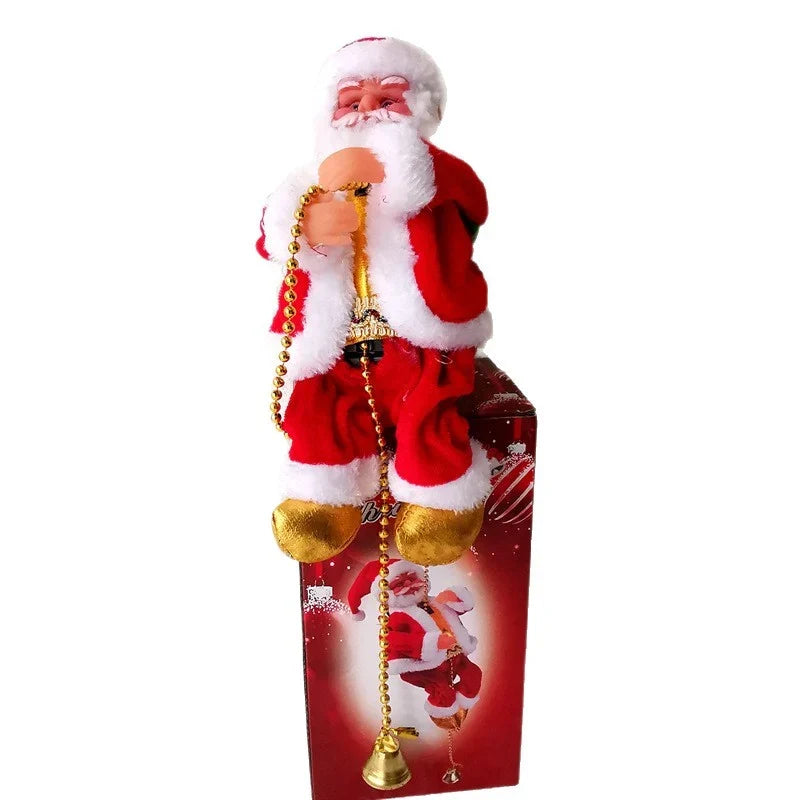 Plush Santa Figure Lighted Pearl Necklace Hanging & Tabletop